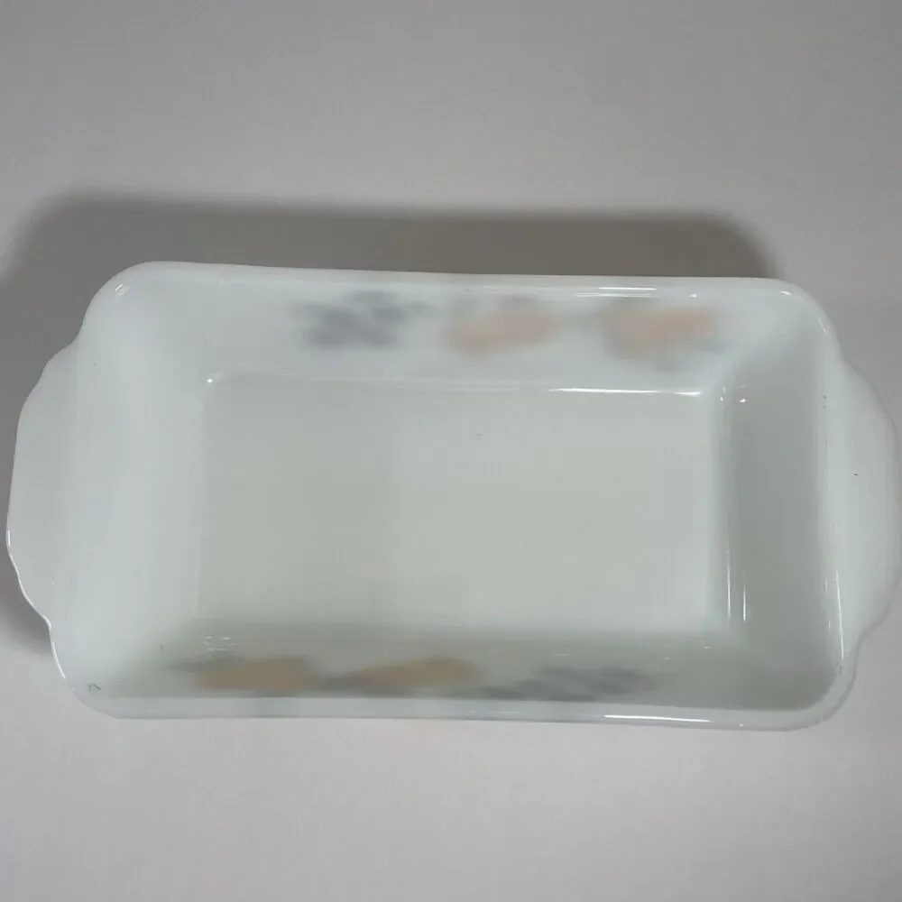 Vintage Fire King Bread Loaf Pan Baking Dish Fruit Design 409 - 1 QT